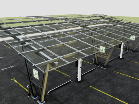 Solar Carport-4 Car Carport-3x12 Panels-Type-1 3D Model