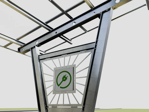 Solar Carport-4 Car Carport-3x12 Panels-Type-1 3D Model