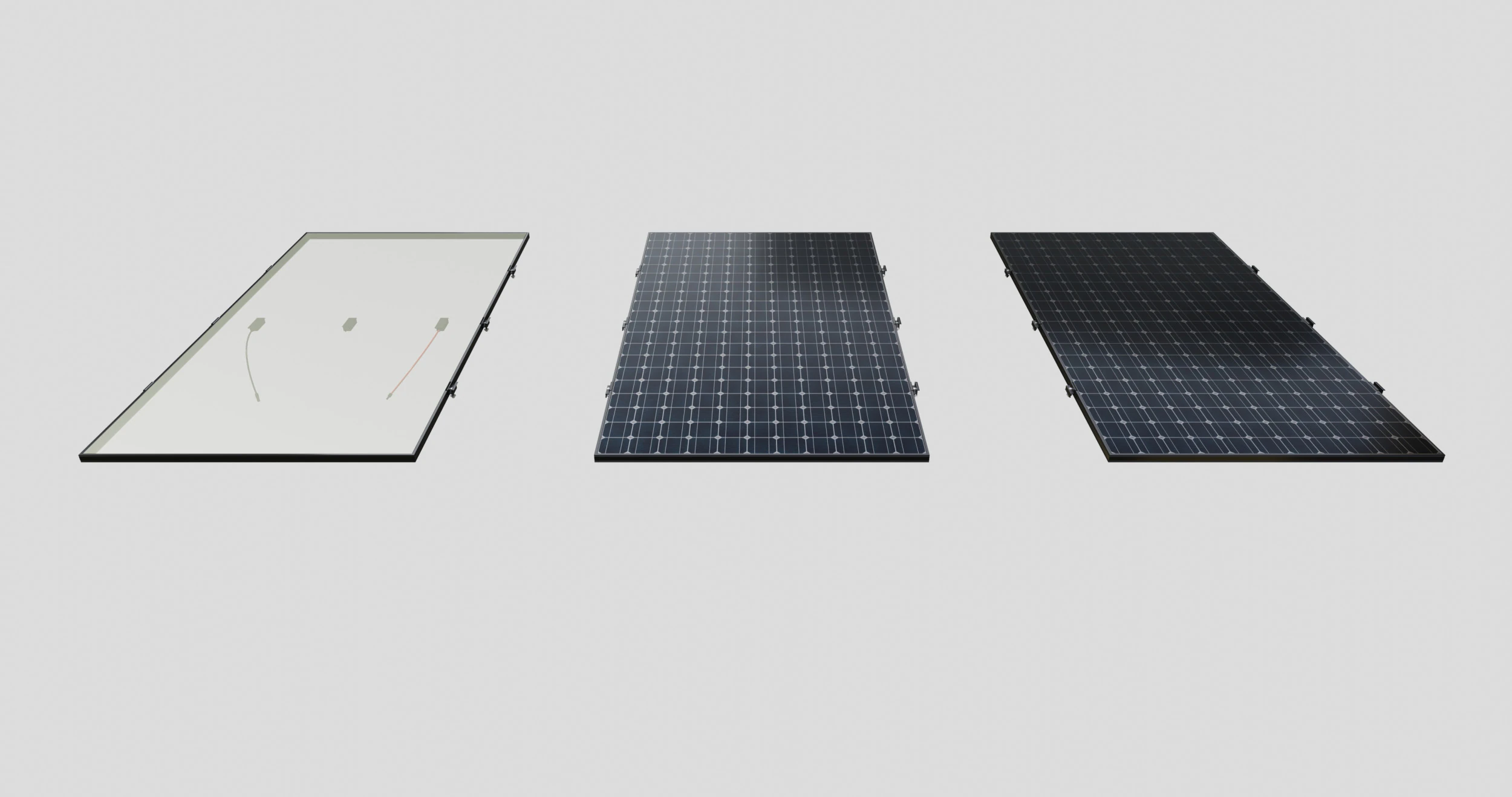 Black Framed Solar Panel 675W 2384x1303x35mm 3D Model .c4d .max .obj .3ds .fbx .stl .blend 