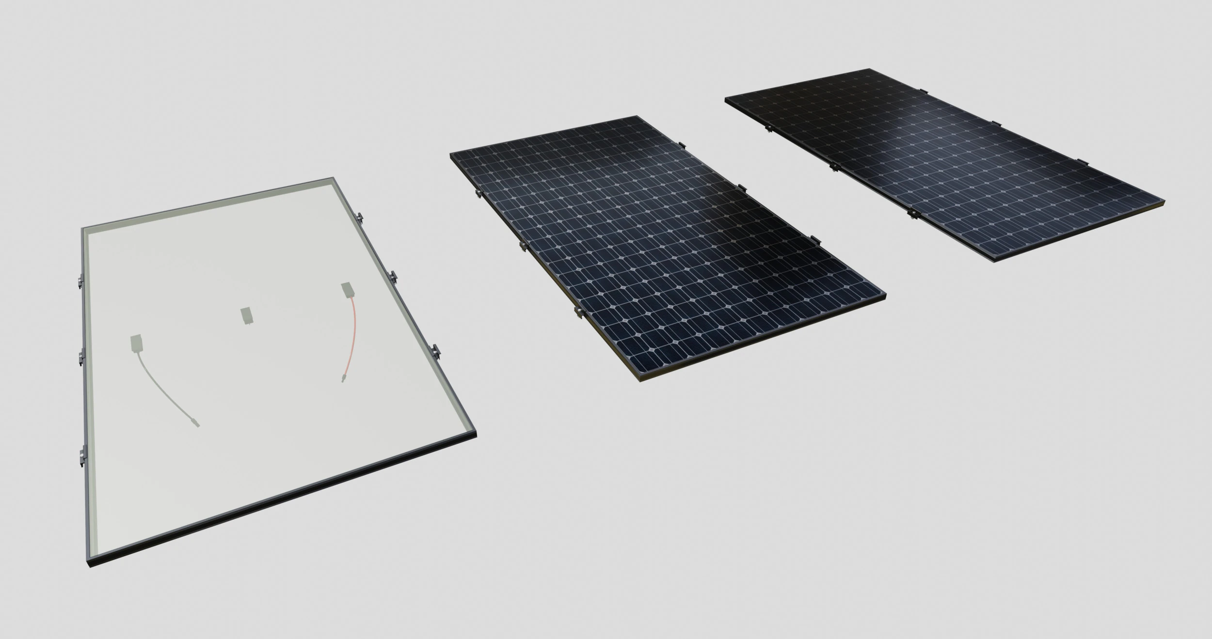 Black Framed Solar Panel 590W 2285x1134x30mm 3D Model .c4d .max .obj .3ds .fbx .stl .blend 