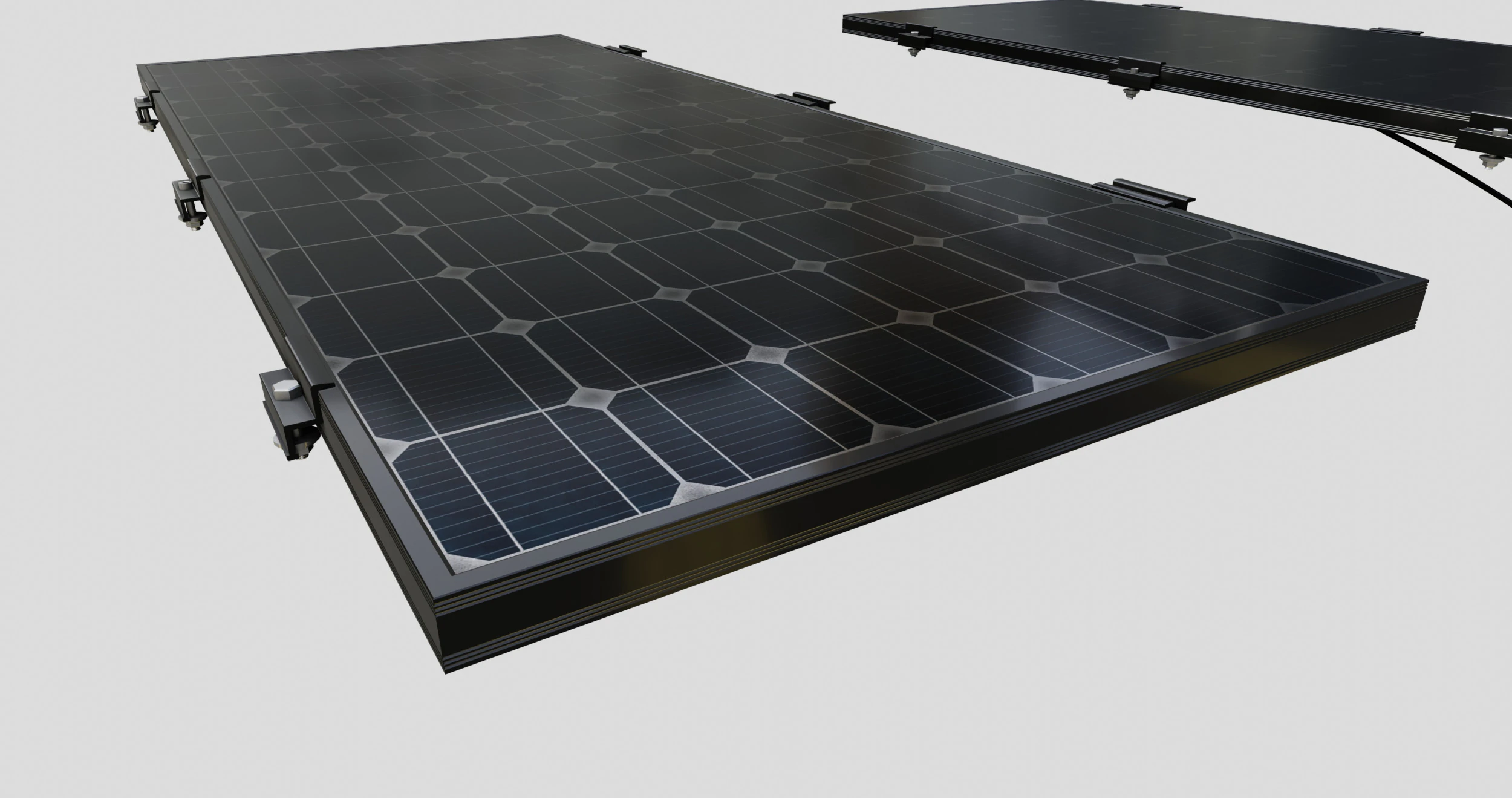 Black Framed Solar Panel 160W 1480x670x35mm 3D Model .c4d .max .obj .3ds .fbx .stl .blend