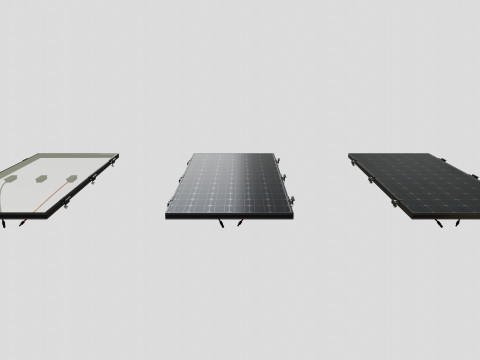 Black Framed Solar Panel 160W 1480x670x35mm Model 3D
