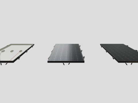 Black Framed Solar Panel 160W 1480x670x35mm 3D Model