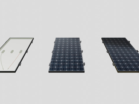 Black Framed Solar Panel 160W 1480x670x35mm Model 3D