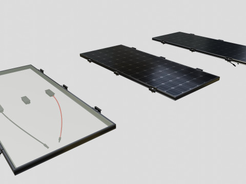 Black Framed Solar Panel 160W 1480x670x35mm Model 3D