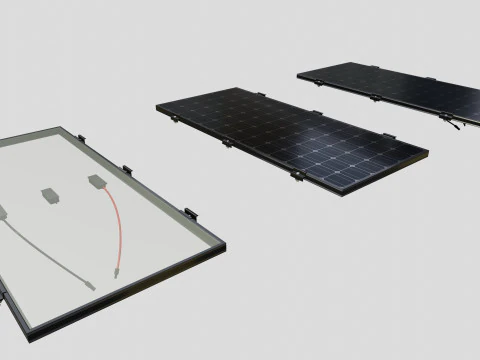 Black Framed Solar Panel 160W 1480x670x35mm 3D Model