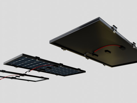 Black Framed Solar Panel 160W 1480x670x35mm Model 3D