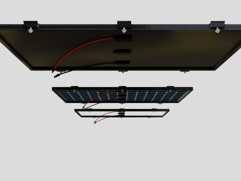 Black Framed Solar Panel 160W 1480x670x35mm Model 3D