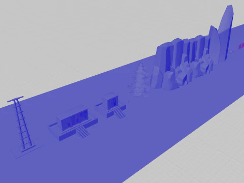 Low Poly Single Row Tracker System Pack 3D Model