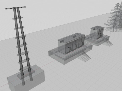 Low Poly Single Row Tracker System Pack 3D Model