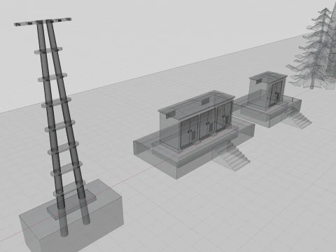 Low Poly Single Row Tracker System Pack 3D Model