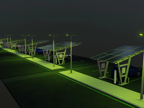 Paquete tipo 1 de cochera solar de baja poli Modelo 3D