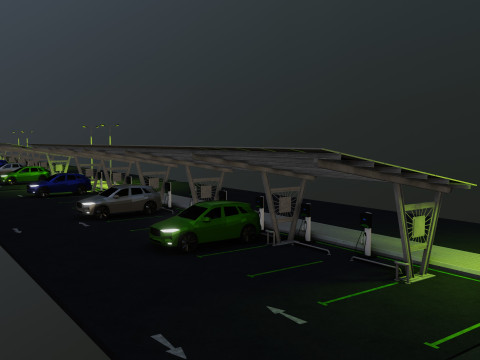 Low Poly Solar Carport Type-1 Pack 3D 模型