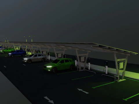 Low Poly Solar Carport Type-1 Pack 3D Model