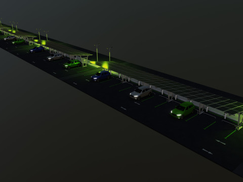Low Poly Solar Carport Type-1 Pack 3D 模型