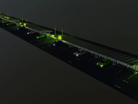 Low Poly Solar Carport Type-1 Pack 3D Model