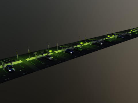 Low Poly Solar Carport Type-1 Pack 3D 模型