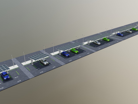 Low Poly Solar Carport Type-1 Pack 3D 模型