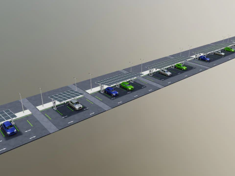 Low Poly Solar Carport Type-1 Pack 3D Model
