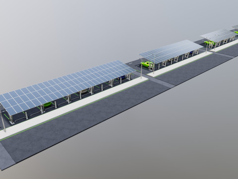 Low Poly Solar Carport Type-1 Pack 3D 模型