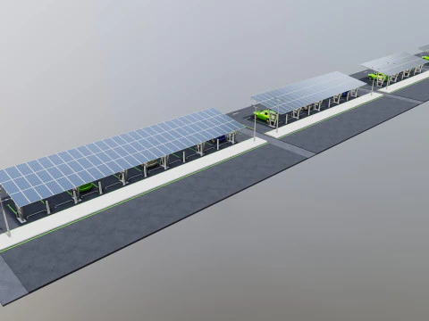 Low Poly Solar Carport Type-1 Pack 3D Model