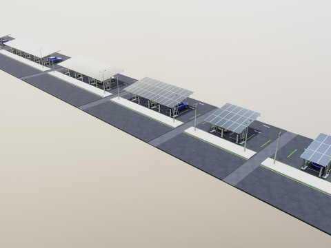 Low Poly Solar Carport Type-1 Pack 3D 模型