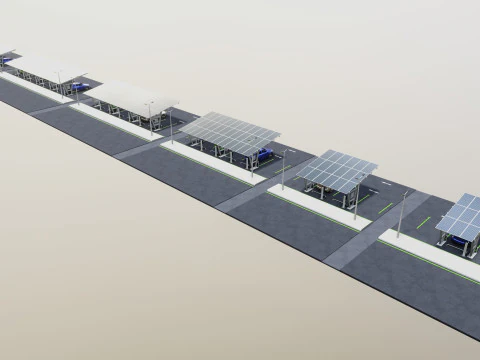 Low Poly Solar Carport Type-1 Pack 3D Model