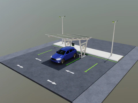 Low Poly Solar Carport Type-1 Pack 3D Model