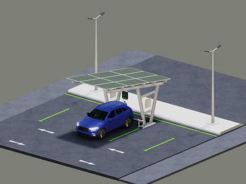 Low Poly Solar Carport Type-1 Pack 3D 模型