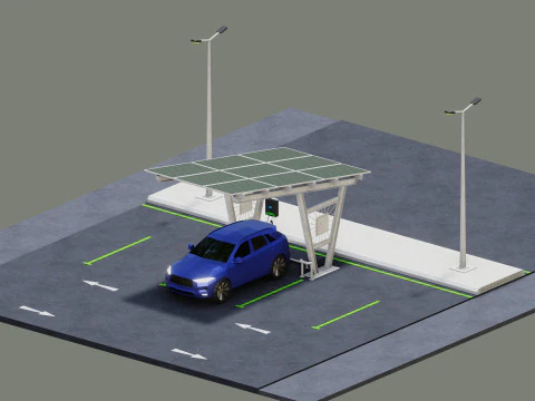 Low Poly Solar Carport Type-1 Pack 3D Model