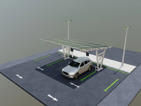 Low Poly Solar Carport Type-1 Pack 3D Model