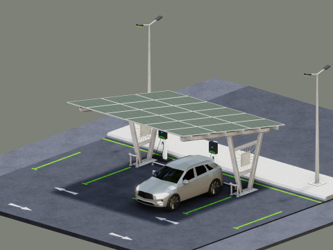 Low Poly Solar Carport Type-1 Pack 3D 模型