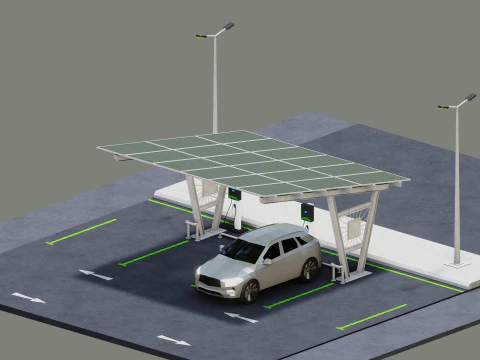 Low Poly Solar Carport Type-1 Pack 3D Model