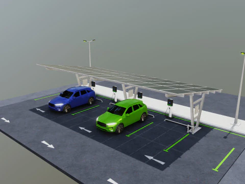 Low Poly Solar Carport Type-1 Pack 3D Model