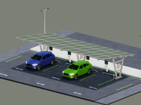 Low Poly Solar Carport Type-1 Pack 3D 模型