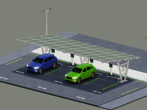 Low Poly Solar Carport Type-1 Pack 3D Model