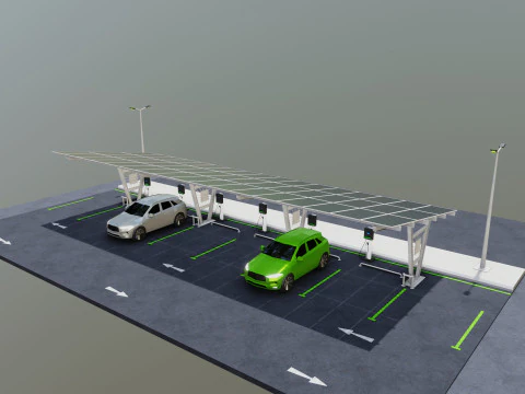 Low Poly Solar Carport Type-1 Pack 3D Model