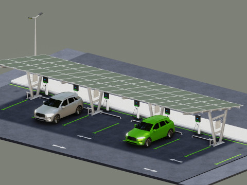 Low Poly Solar Carport Type-1 Pack 3D 模型