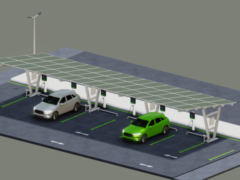 Low Poly Solar Carport Type-1 Pack 3D Model
