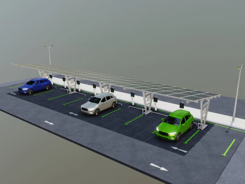 Low Poly Solar Carport Type-1 Pack 3D Model