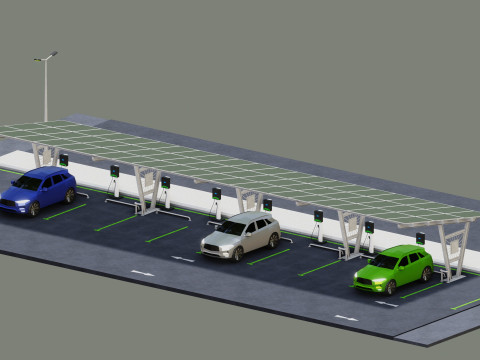 Low Poly Solar Carport Type-1 Pack 3D 模型