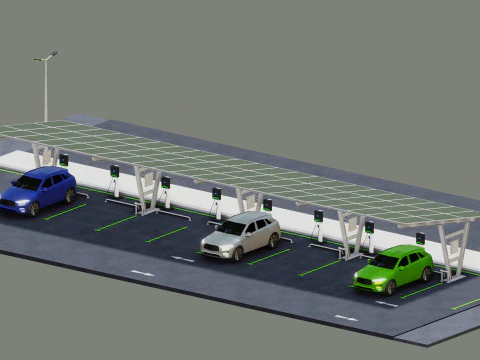 Low Poly Solar Carport Type-1 Pack 3D Model