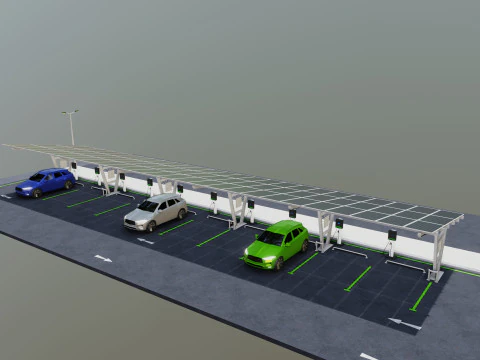 Low Poly Solar Carport Type-1 Pack 3D Model