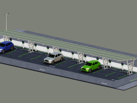 Low Poly Solar Carport Type-1 Pack 3D 模型