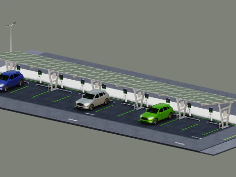 Low Poly Solar Carport Type-1 Pack 3D Model