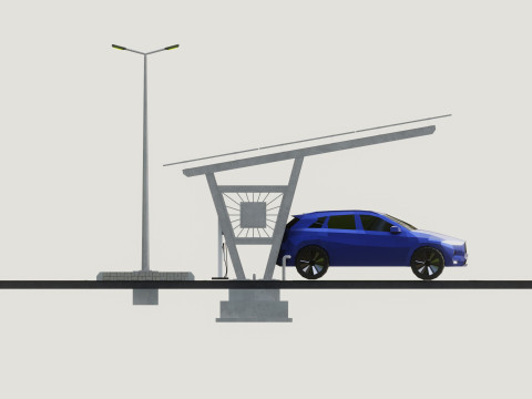 Low Poly Solar Carport Type-1 Pack 3D 模型