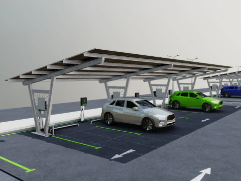 Low Poly Solar Carport Type-1 Pack 3D Model