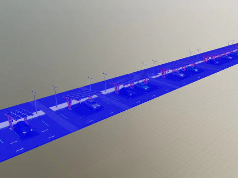 Low Poly Solar Carport Type-1 Pack 3D Model