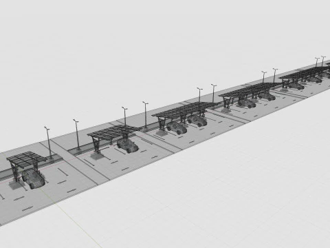 Low Poly Solar Carport Type-1 Pack 3D Model