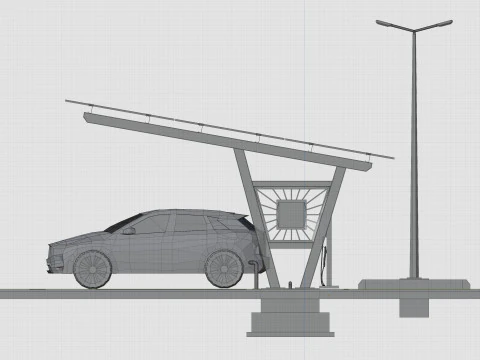 Low Poly Solar Carport Type-1 Pack 3D Model